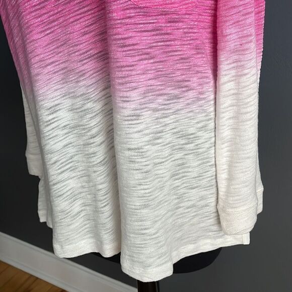 Zobha dip dye marled ombré pink/white burnout open chiffon back knit front top - Picture 4 of 9